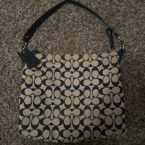 Coach Blue and Tan Signature Shoulder Bag